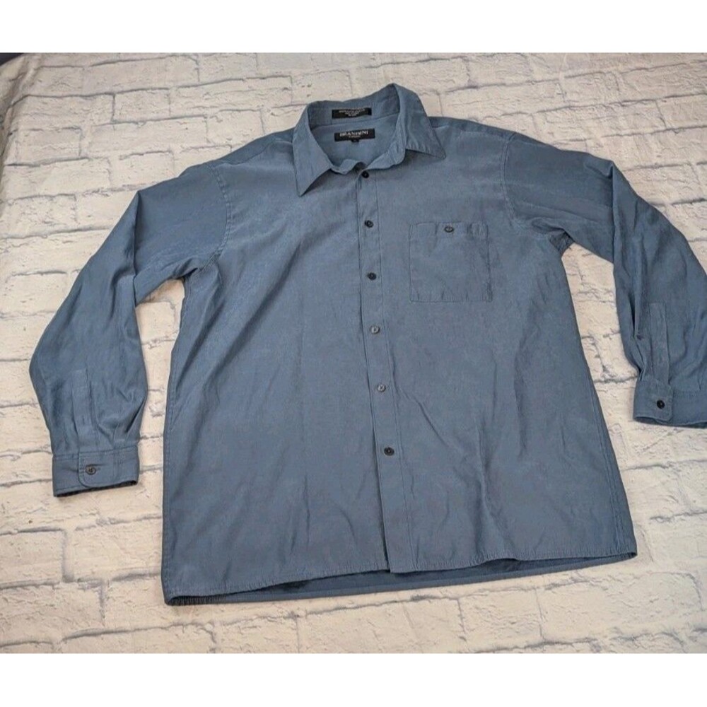 BRANDINI Blue MENS LONG SLEEVE XL BUTTON UP CASUAL SHIRT Microfiber Poly Blend